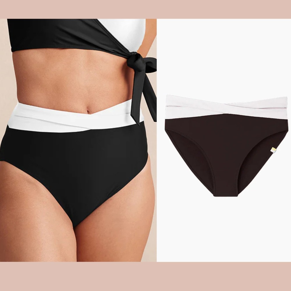 NWT $55 Summersalt [ 4 ] The Wrap High Leg High Rise Bikini Bottom Black 7169‎